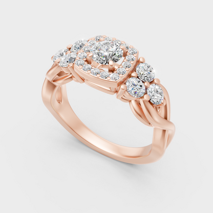 Rose Gold Round-Cut Lab-Grown Diamond Halo Ring For Modern Luxury