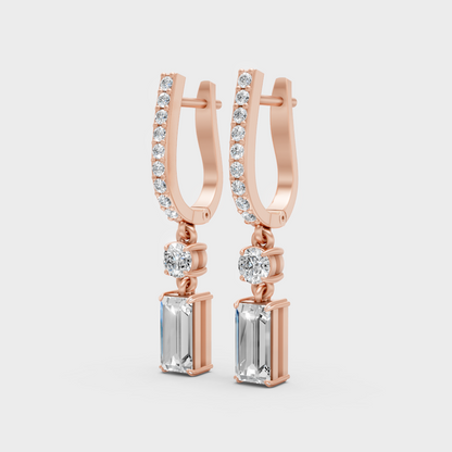 Round & Baguette Lab-Grown Diamond Drop Earrings in