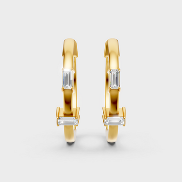 Elegant Baguette Cut Lab Grown Diamond Hoop Earrings In Yellow Gold Luxury