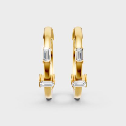 Elegant Baguette Cut Lab Grown Diamond Hoop Earrings In Yellow Gold Luxury