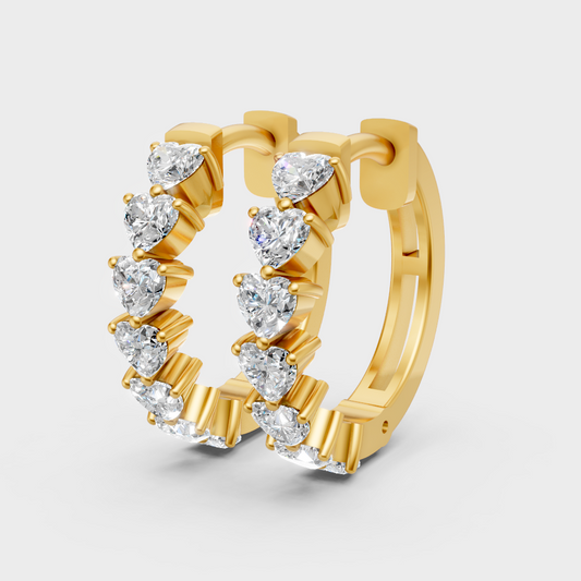 GLI-certified heart-cut lab-grown diamond hoop earrings yellow gold