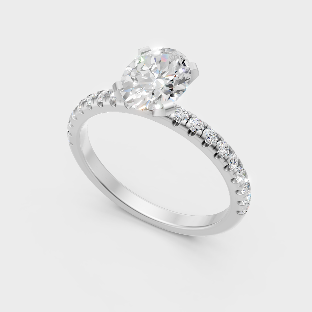 Sleek 18K White Gold Engagement Ring Featuring A 1.19Ct Oval Diamond Center