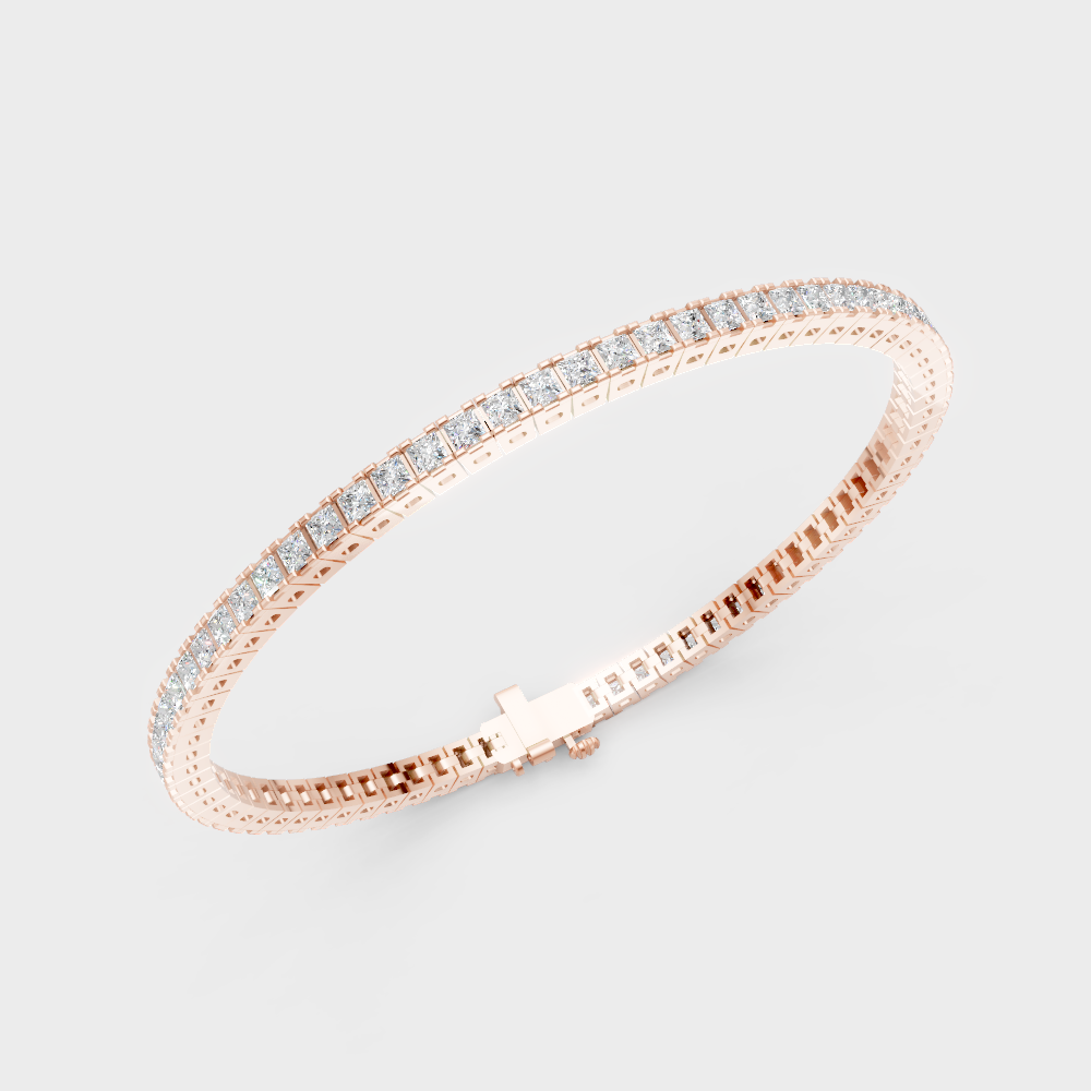 GLI Certified 4.56 Ct Princess Cut Diamond Bracelet In Rose Gold