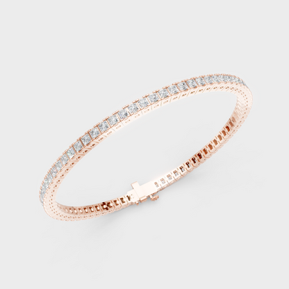 GLI Certified 4.56 Ct Princess Cut Diamond Bracelet In Rose Gold