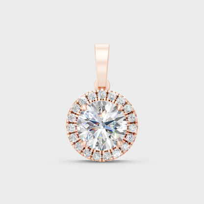 Unique Rose Gold Necklace Featuring A Gli Certified Round Halo Lab Diamond