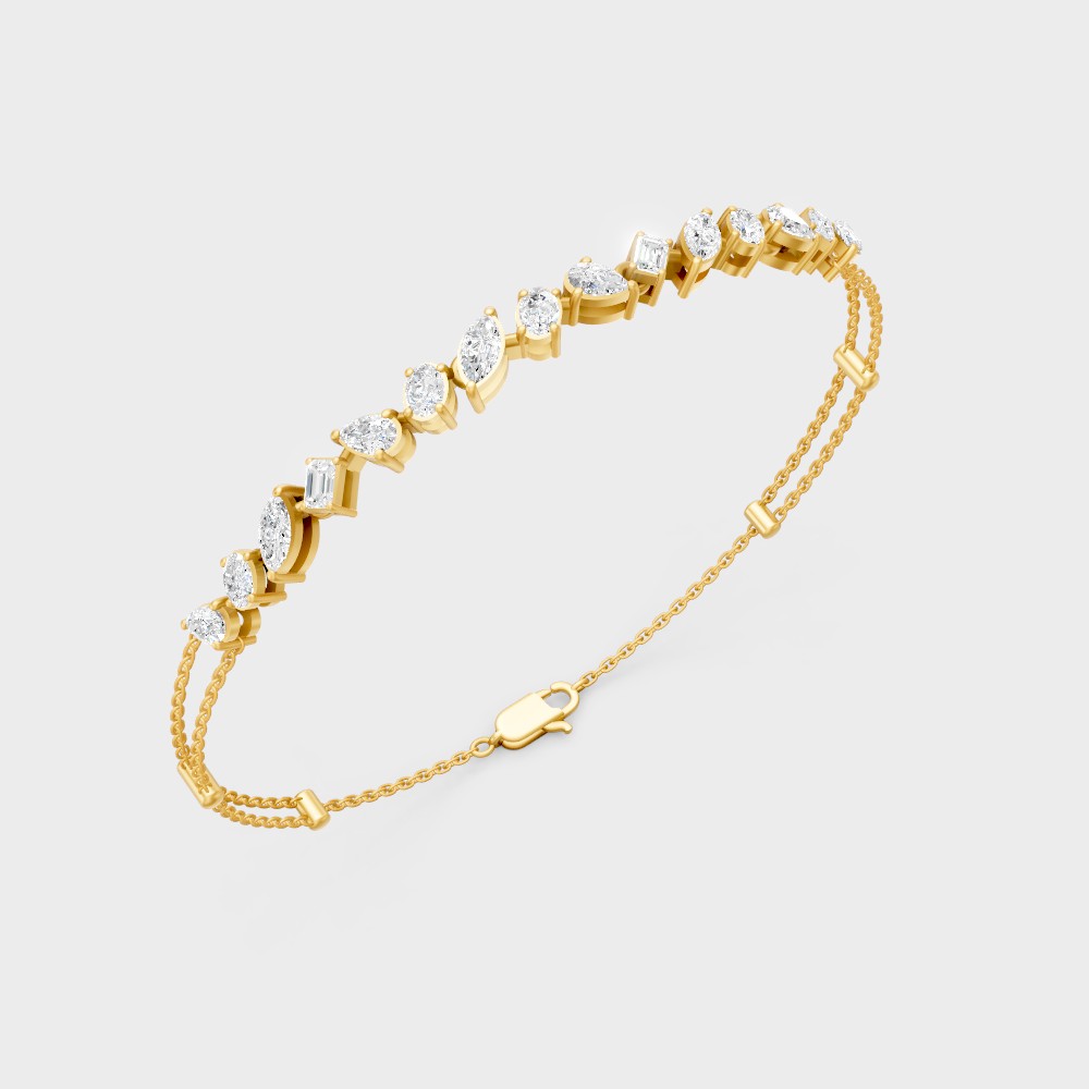 Luxury Multi Shape Diamond Bracelet Yellow Gold Jewelry