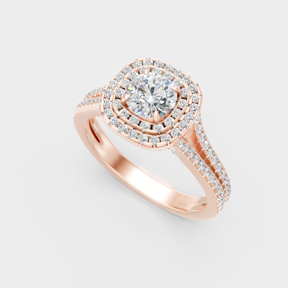 Rose Gold Round Lab-Grown Diamond Double Halo Ring For Modern Luxury