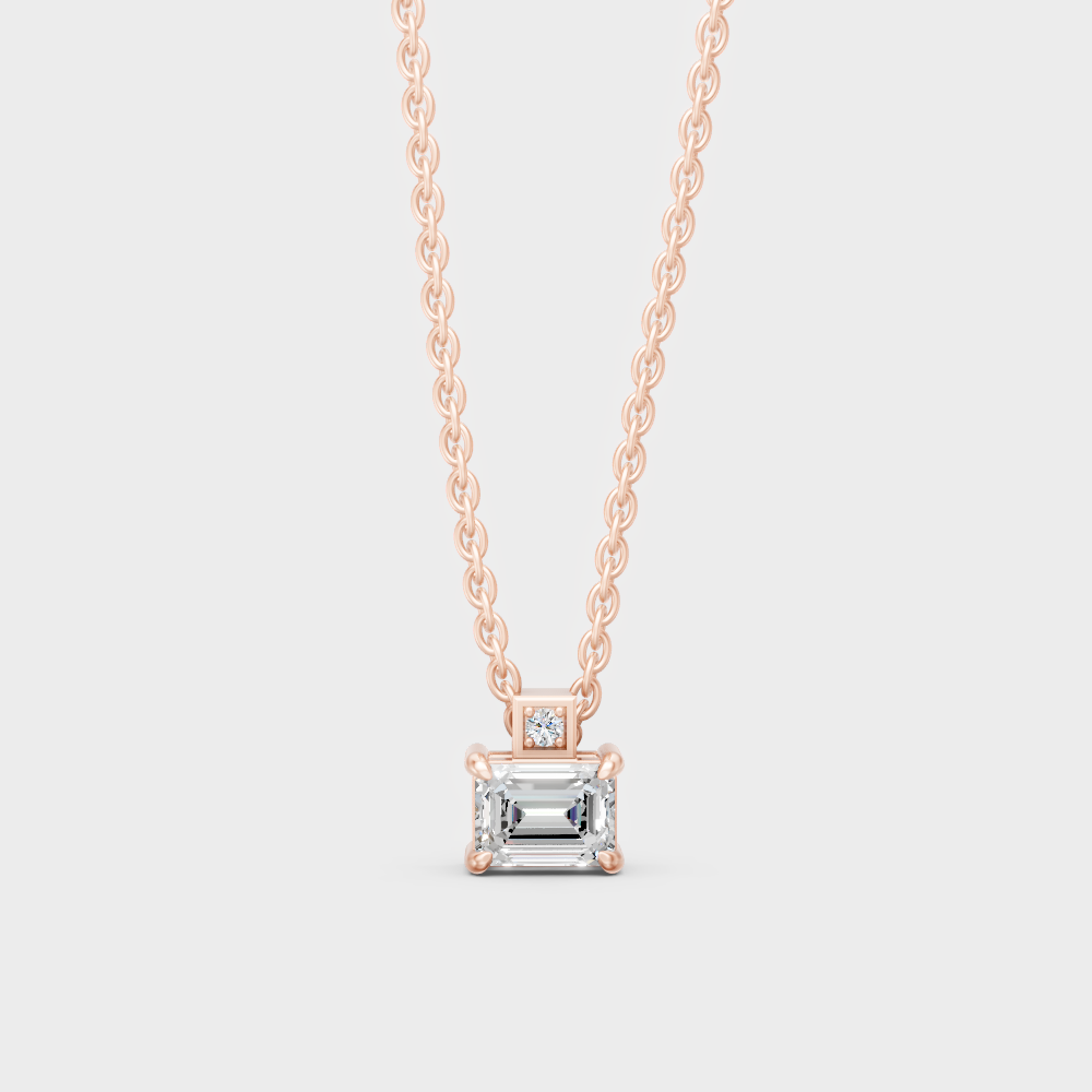 0.40 Ct Emerald & Round Cut Lab-Grown Diamond Halo Pendant With Chain In Rose Gold