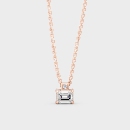 0.40 Ct Emerald & Round Cut Lab-Grown Diamond Halo Pendant With Chain In Rose Gold