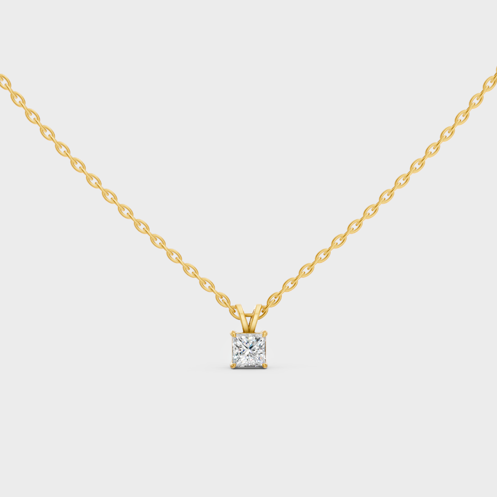 1 Ct Princess Cut Lab-Grown Diamond Pendant With Chain In Yellow Gold