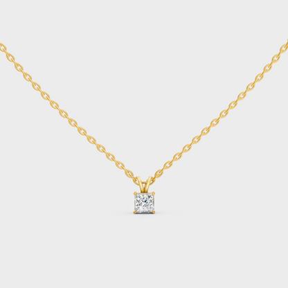 1 Ct Princess Cut Lab-Grown Diamond Pendant With Chain In Yellow Gold