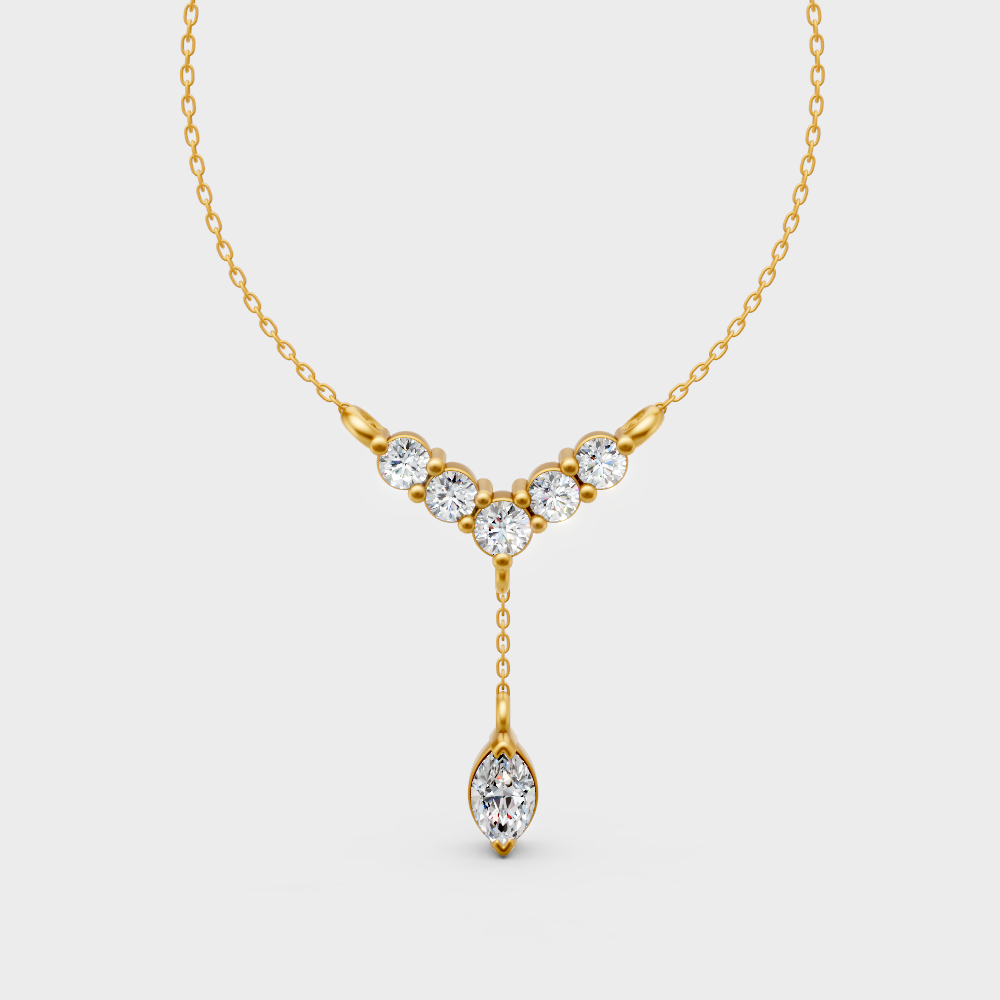 0.31 Ct Round & Marquise Lab-Grown Diamond Pendant With Chain In Yellow Gold