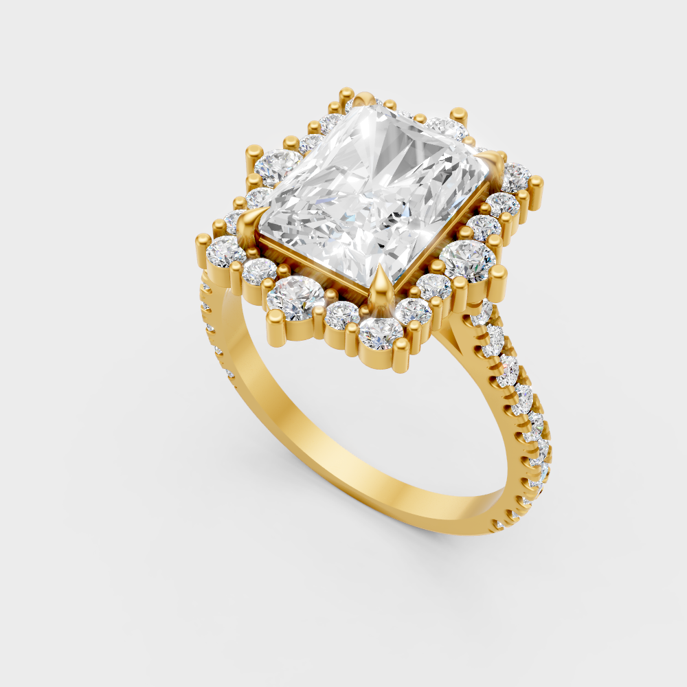 Classic 14K Yellow Gold Engagement Ring Featuring A 3.79Ct Radiant Lab Diamond