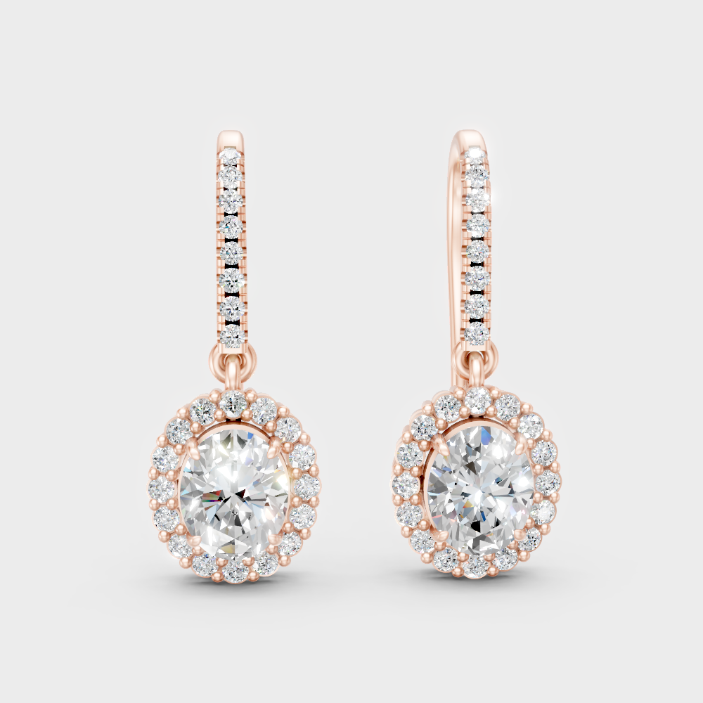 1.29 Ct Round And Oval Cut Lab-Grown Diamond Drop Earrings In Rose Gold