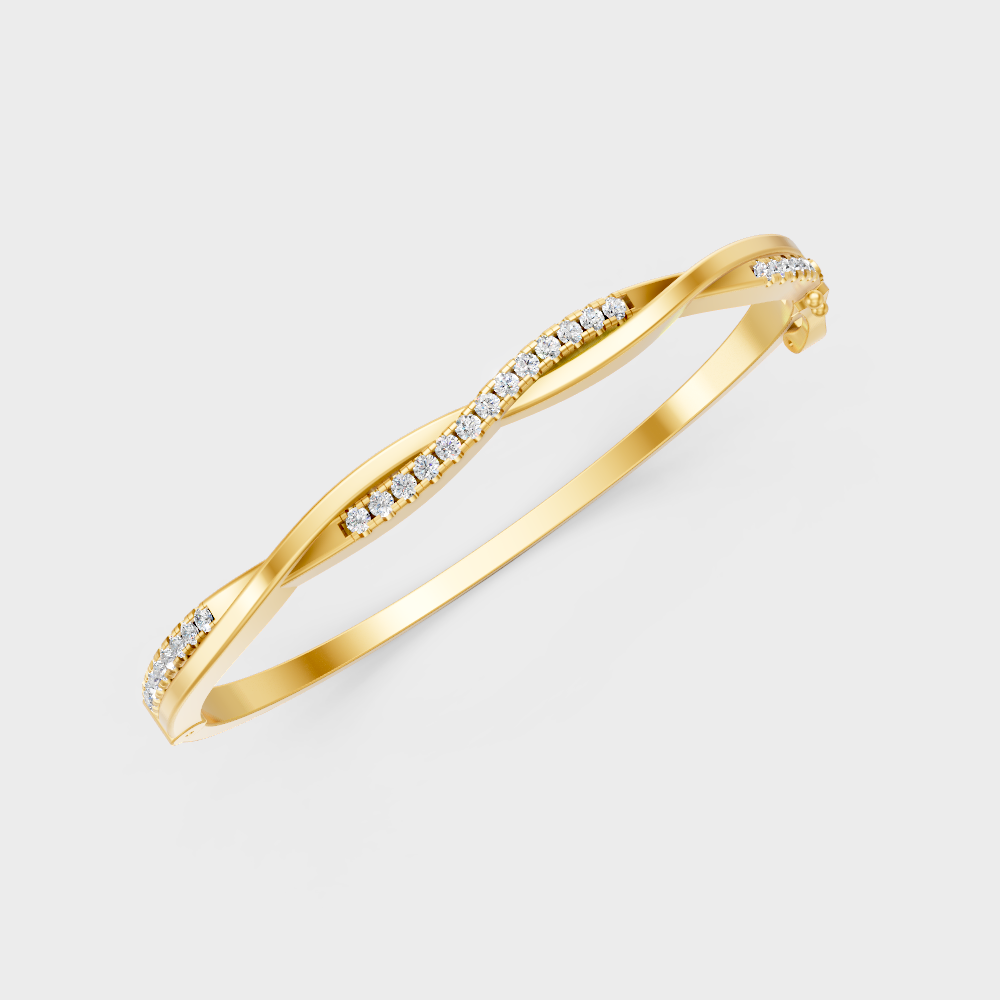 Elegant Round Diamond Kada Bracelet Yellow Gold Jewelry