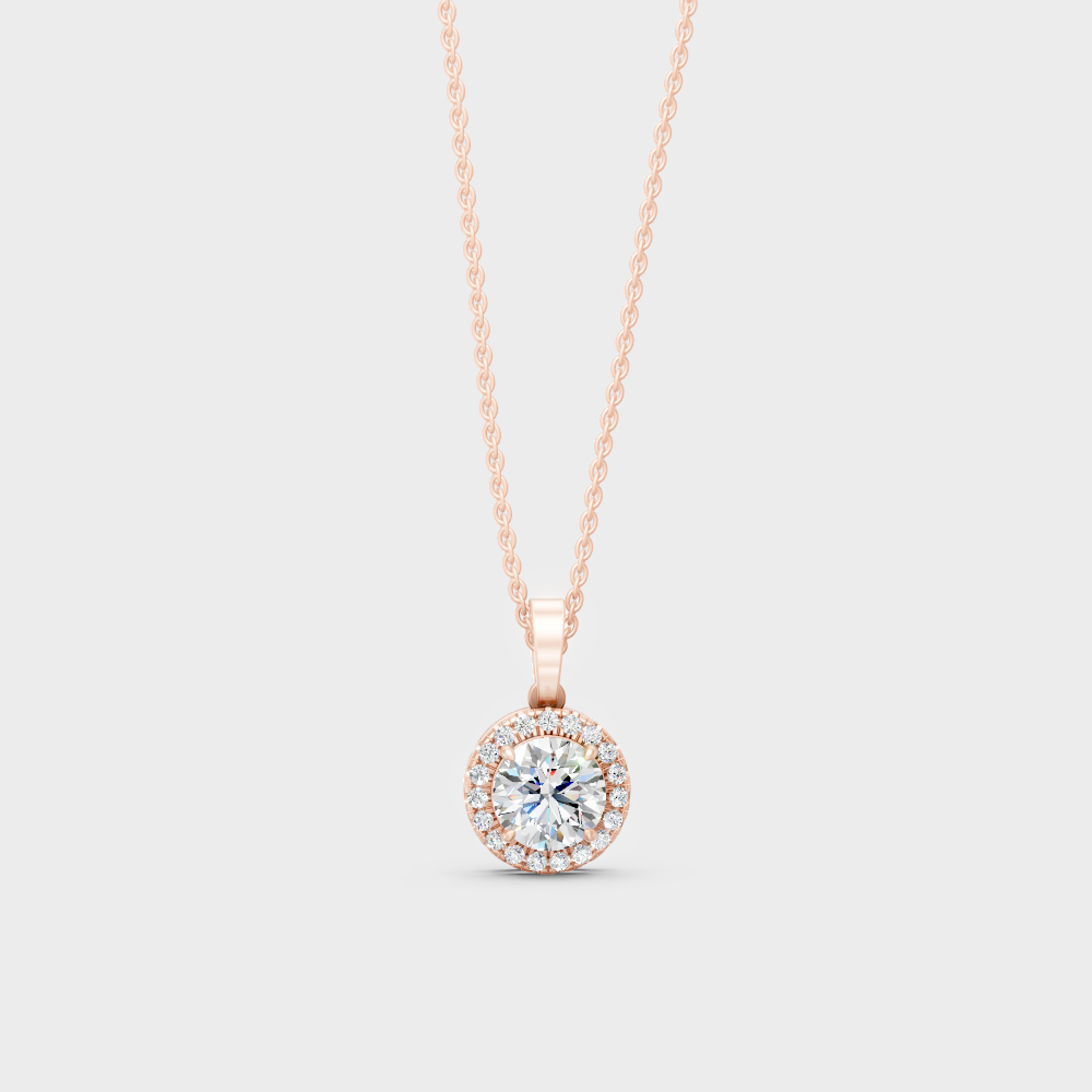 2.39 Ct Round Cut Lab-Grown Diamond Halo Pendant With Chain In Rose Gold