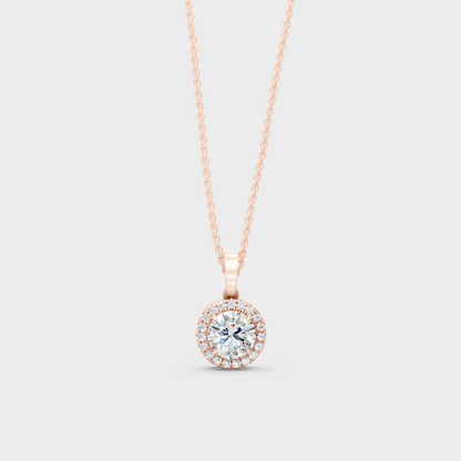 2.39 Ct Round Cut Lab-Grown Diamond Halo Pendant With Chain In Rose Gold