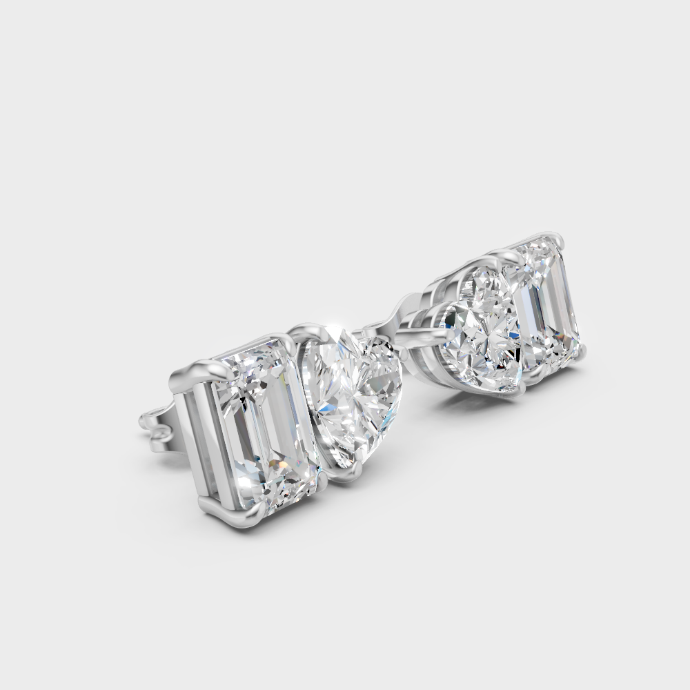 Toi-Et-Moi Emerald And Heart Cut 4 Carat Lab-Grown Diamond Stud Earrings In 950 Platinum – Certified Diamond Premium Jewelry