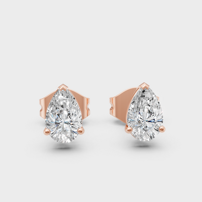 0.50 Carat Each Lab-Grown Pear Cut Diamond Stud Earrings In Rose Gold
