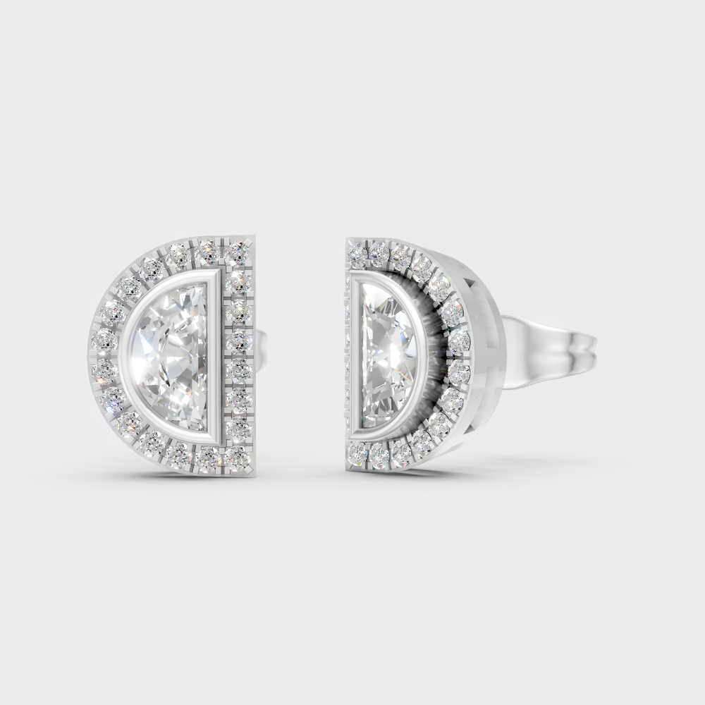 GLI IGI Certified 0.64 Ct TW Half Moon And Round Lab-Grown Diamond Stud Earrings In 14K White Gold