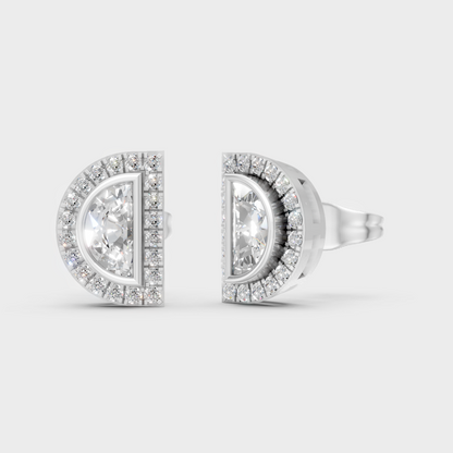 GLI IGI Certified 0.64 Ct TW Half Moon And Round Lab-Grown Diamond Stud Earrings In 14K White Gold