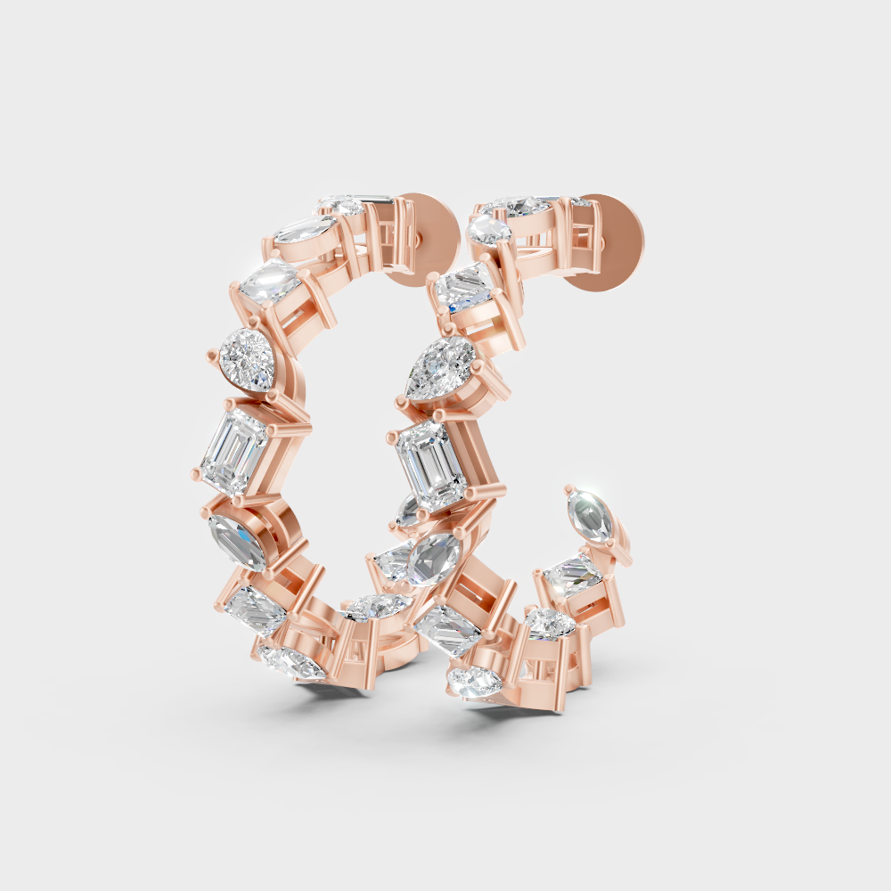 Mixed-cut lab diamond hoops in rose gold for a unique, ethical sparkle