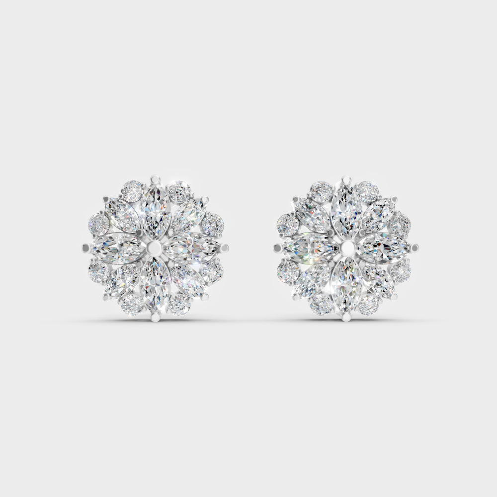 High-Polish 950 Platinum Round And Marquise Lab Diamond Earrings For Refined Brilliance