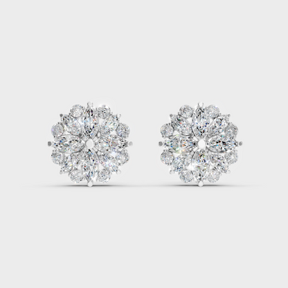 High-Polish 950 Platinum Round And Marquise Lab Diamond Earrings For Refined Brilliance