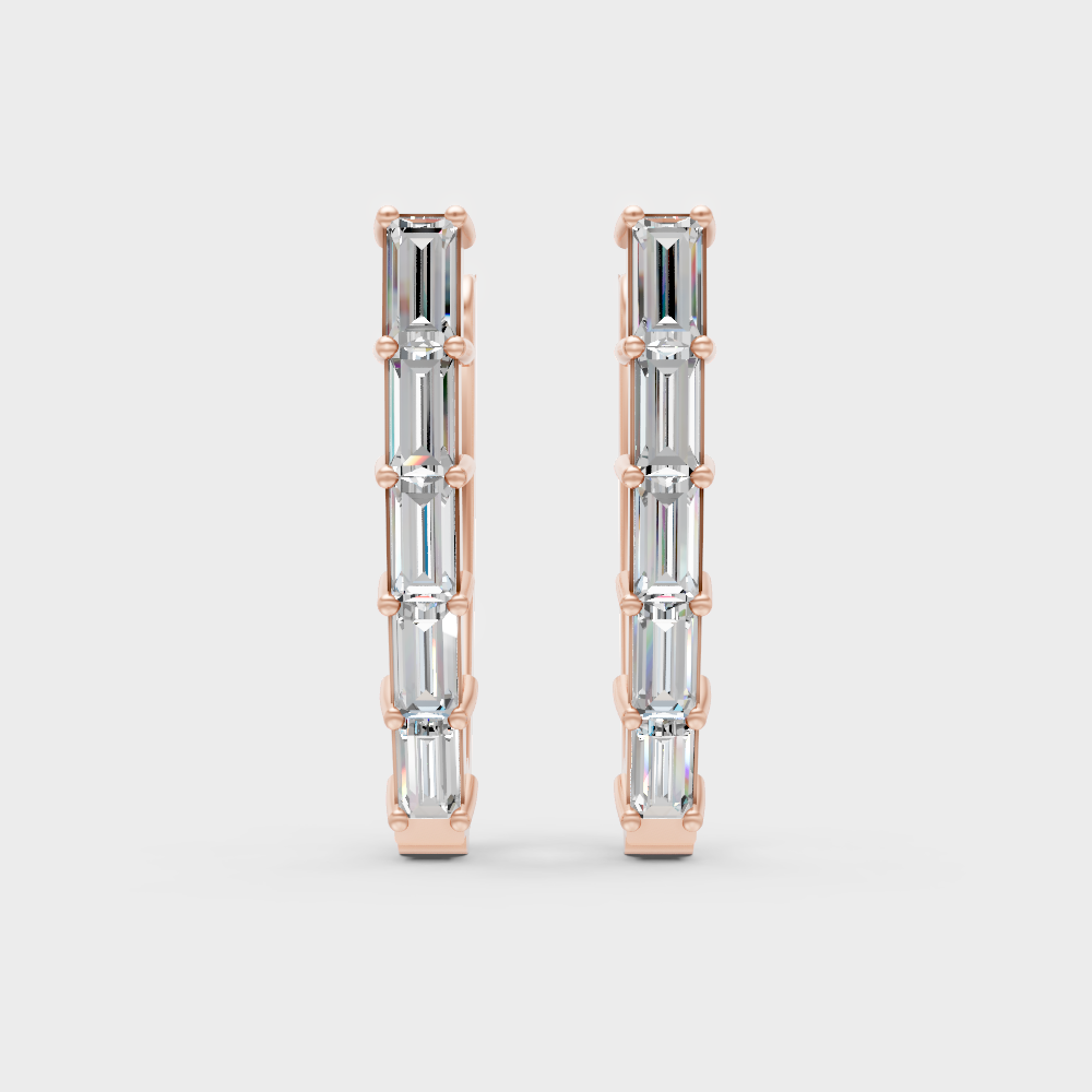 GLI Certified 0.45 Ct Baguette Cut Diamond Hoops In Rose Gold