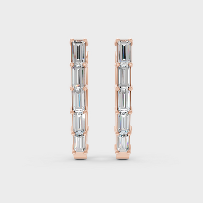 GLI Certified 0.45 Ct Baguette Cut Diamond Hoops In Rose Gold