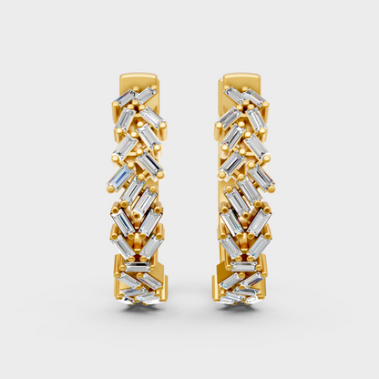 Classic yellow gold diamond hoops featuring sleek baguette-shaped lab diamonds