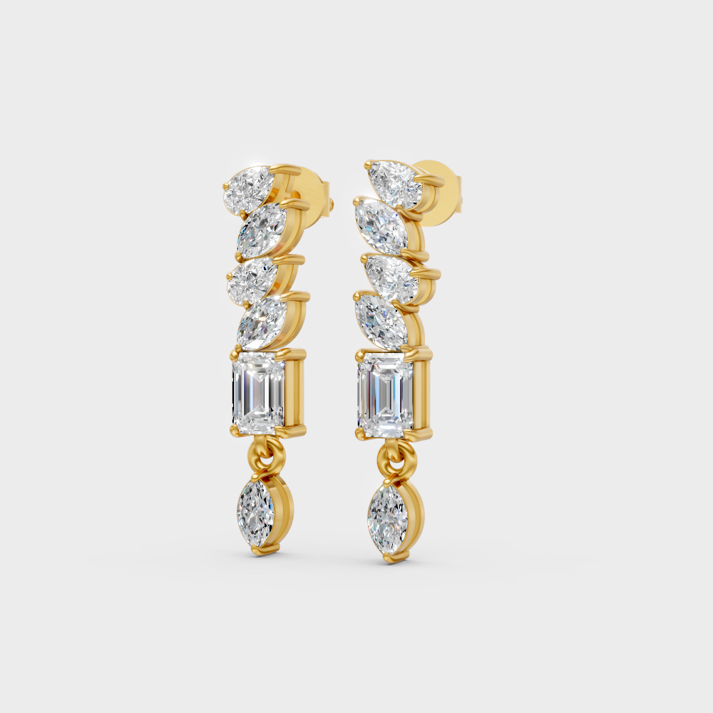 1.60 Ct Pear Marquise Emerald Cut Lab-Grown Diamond Drop Earrings In Yellow Gold