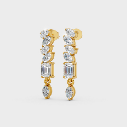 1.60 Ct Pear Marquise Emerald Cut Lab-Grown Diamond Drop Earrings In Yellow Gold