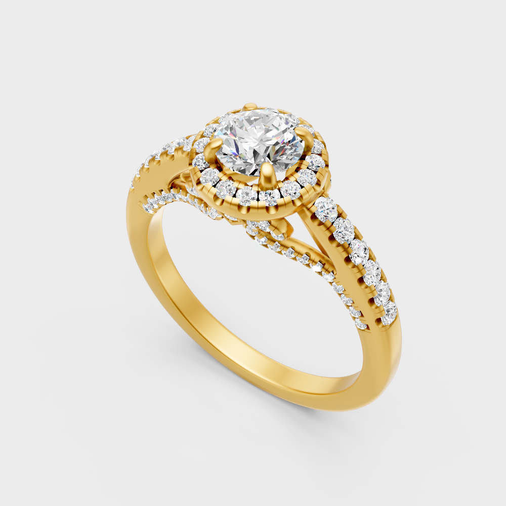 Classic 14K Yellow Gold Engagement Ring Featuring A Round Lab Diamond With Halo