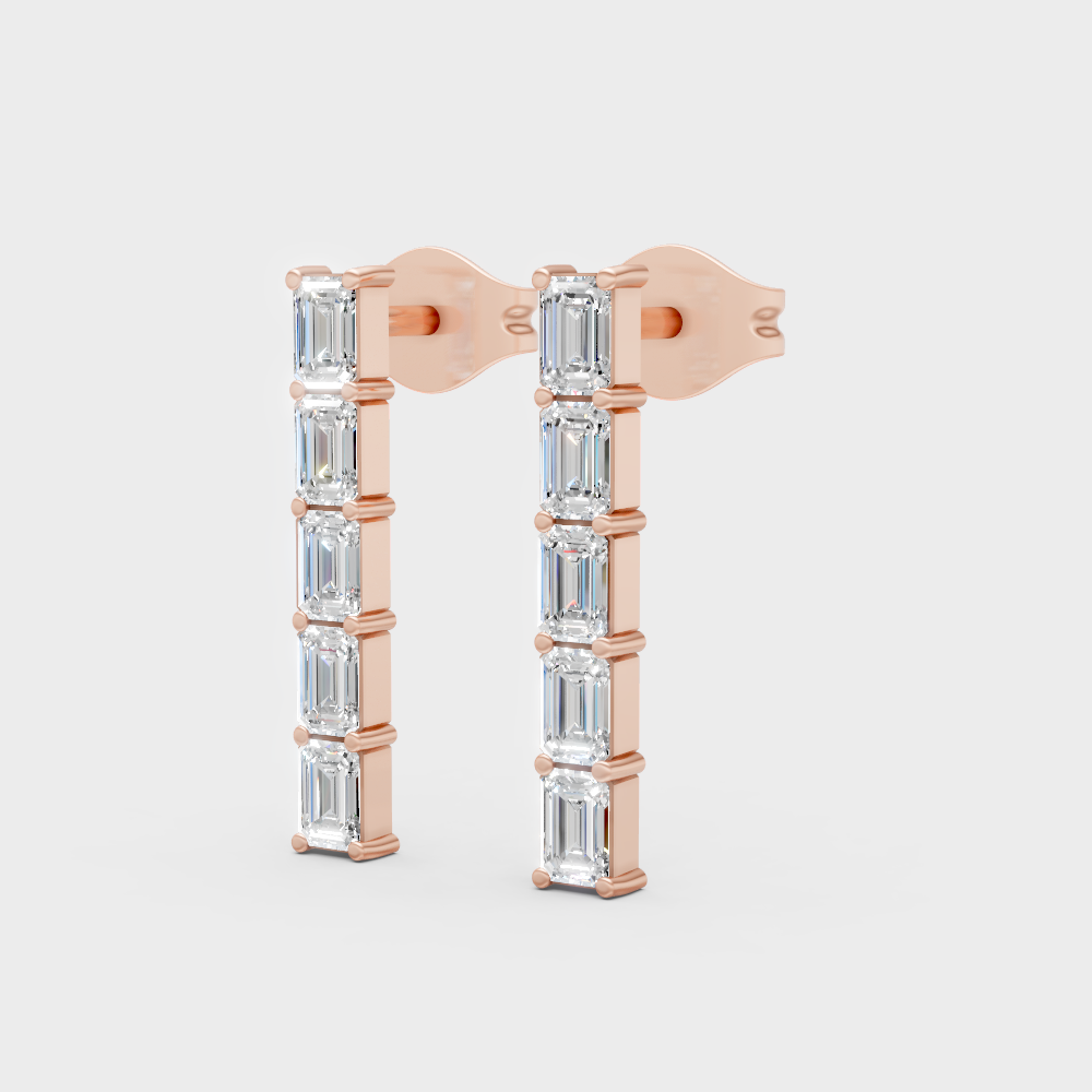 0.70 Ct Total Lab Grown Baguette Diamond Stud Earrings Rose Gold Hallmarked