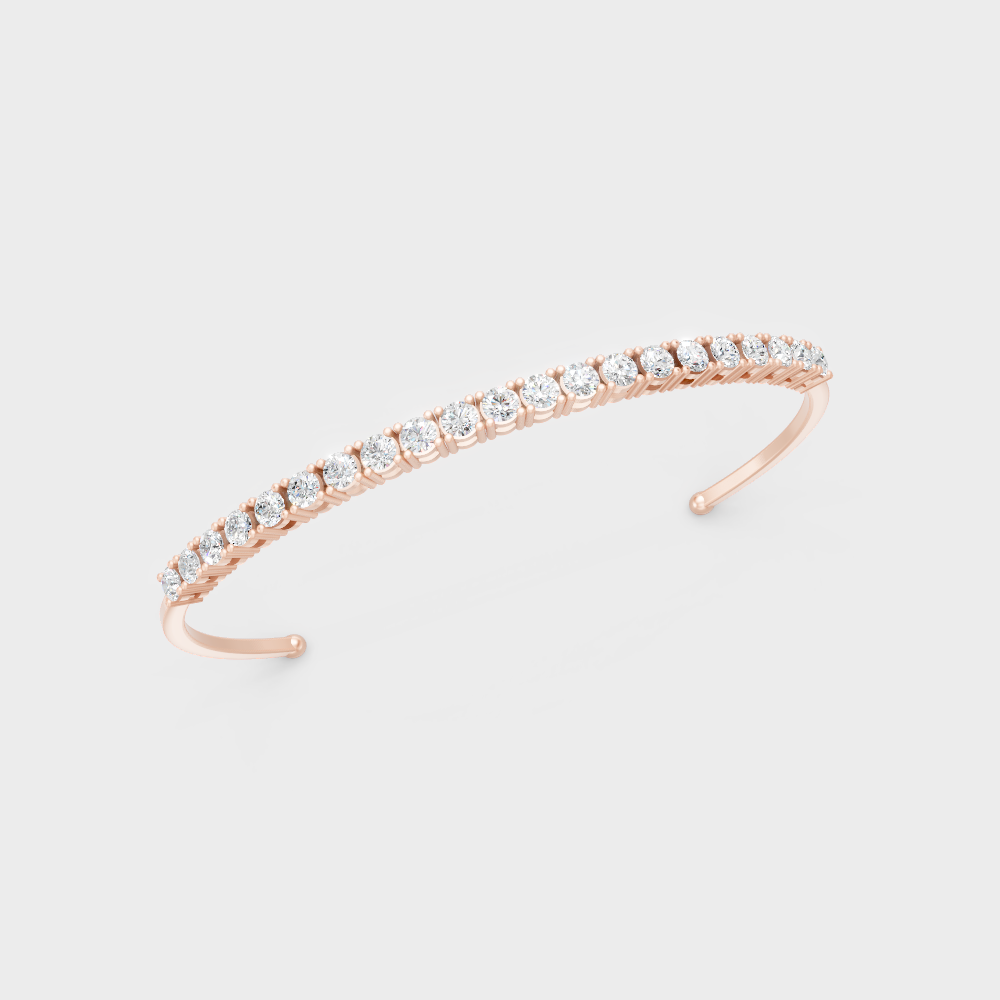 Elegant Round Cut Diamond Open Bracelet Rose Gold