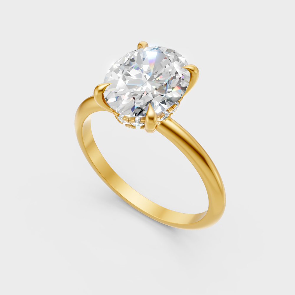 Classic 14K Yellow Gold Engagement Ring Featuring A 2.59Ct Oval Lab Diamond