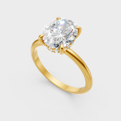 Classic 14K Yellow Gold Engagement Ring Featuring A 2.59Ct Oval Lab Diamond
