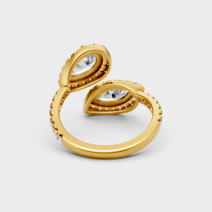 Modern 9K Yellow Gold Toi-Et-Moi Halo Ring With Brilliant Ethical Diamonds