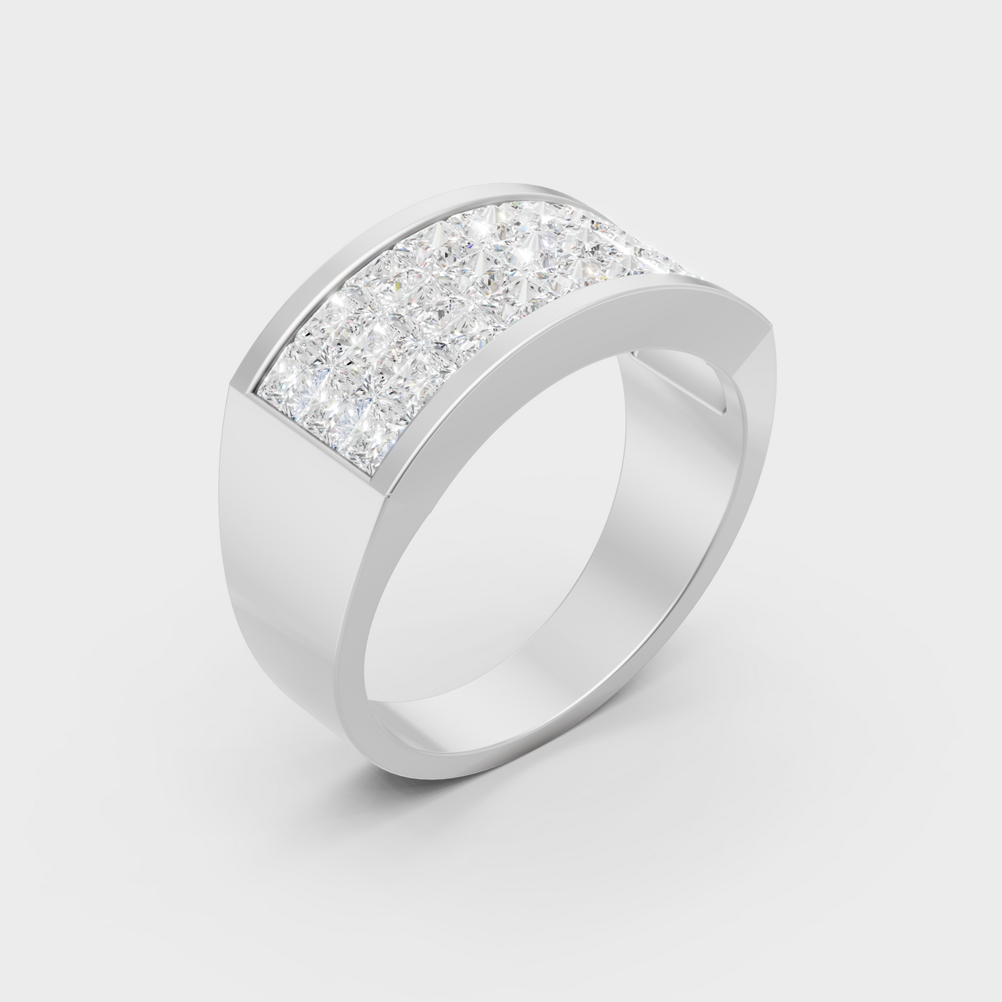 Sleek 18K White Gold Men's Band Featuring A 2.16Ct Princess Diamond Solitaire