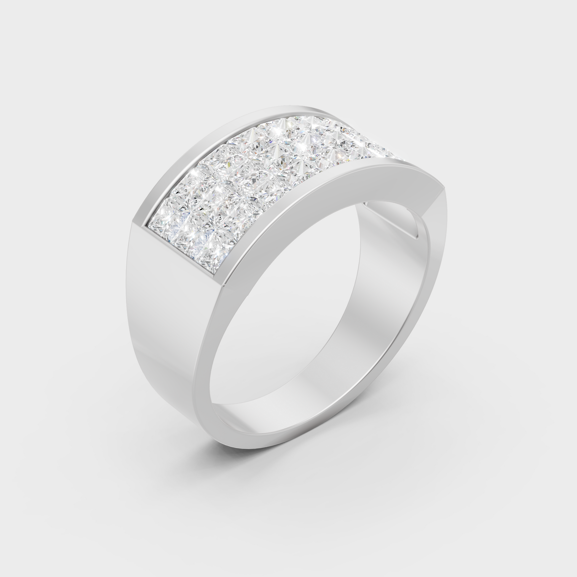 Sleek 18K White Gold Men's Band Featuring A 2.16Ct Princess Diamond Solitaire