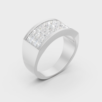 Sleek 18K White Gold Men's Band Featuring A 2.16Ct Princess Diamond Solitaire