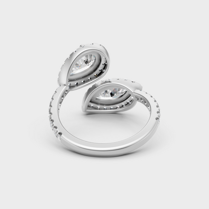 Sustainable White Gold Ring With Lab-Grown Pear And Marquise Halo