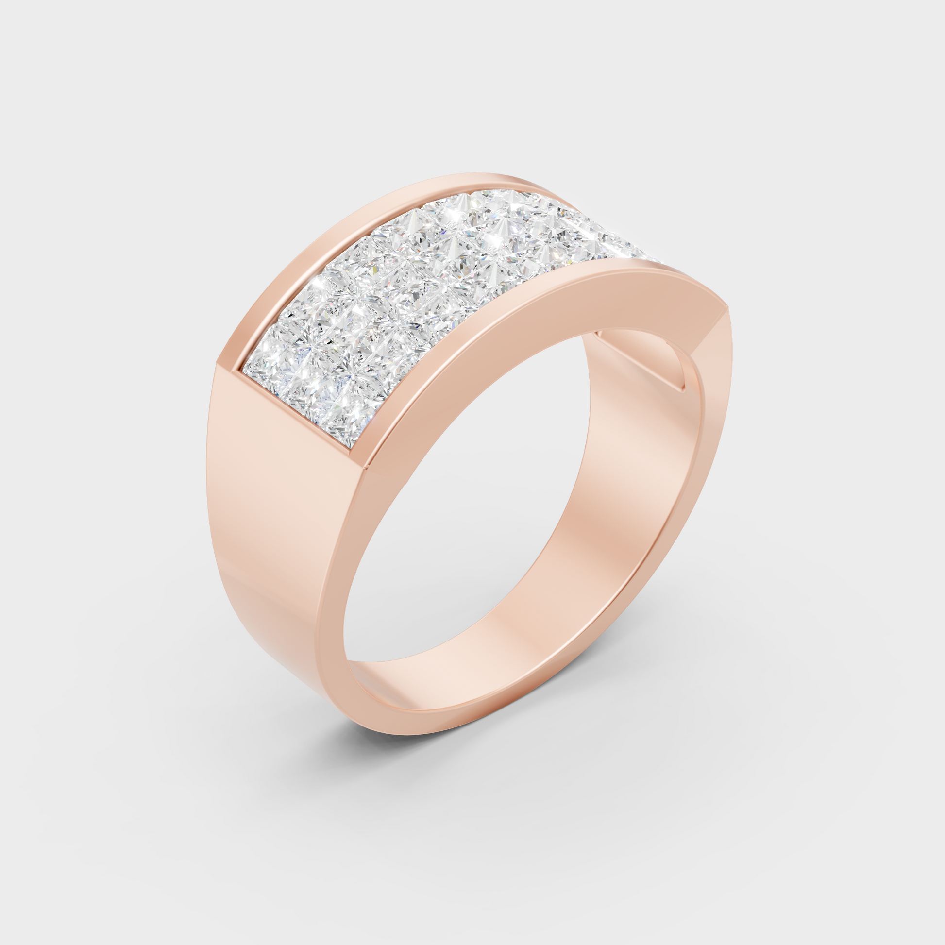 Sleek 14K Rose Gold Men's Band Featuring A Certified 2.16Ct Princess Lab Diamond