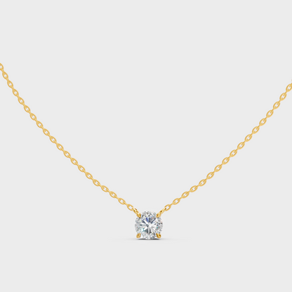 Certified 1 Carat Round Diamond Solitaire Pendant 14K Yellow Gold