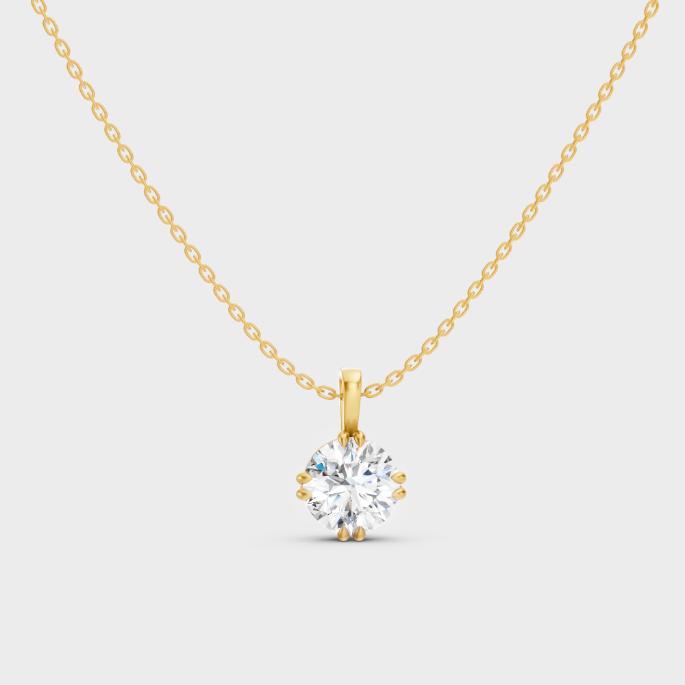 1 Ct Round Cut Lab-Grown Diamond Pendant Yellow Gold