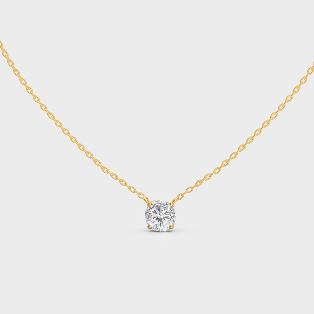 Round Cut 1 Ct Lab Grown Diamond Pendant Yellow Gold