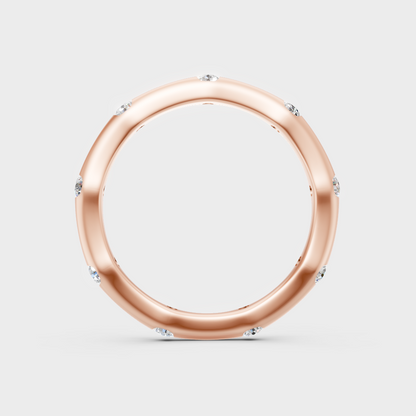 Modern 9K Rose Gold Diamond Band With A Brilliant Sustainable Round Diamond