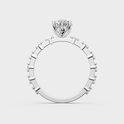 white gold oval-shaped lab-grown diamond ring with hallmark gold quality