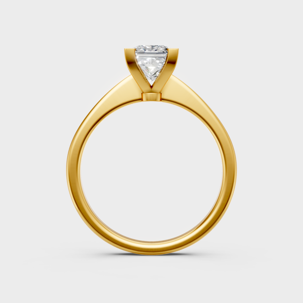 Sustainable yellow gold solitaire with a hallmarked princess-cut lab-grown diamond